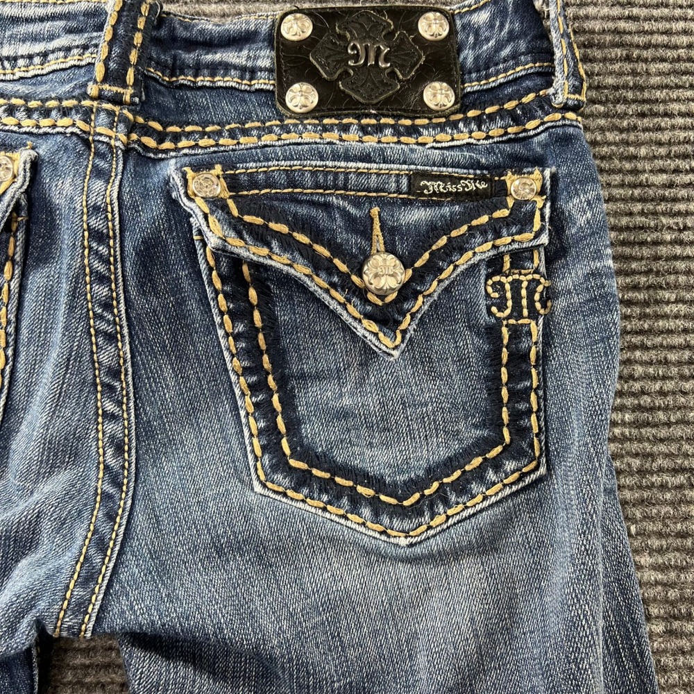 Miss Me Bootcut Jeans Womens 29 JP5014-6 Embellished Flap Pocket Blue Wash